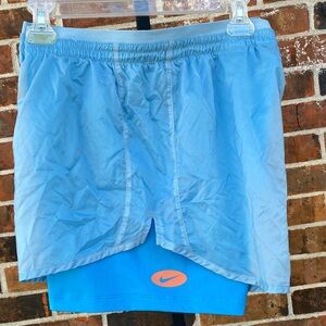 Nike Men's Light Blue Silky Running Shorts with stretch undershorts Size XL